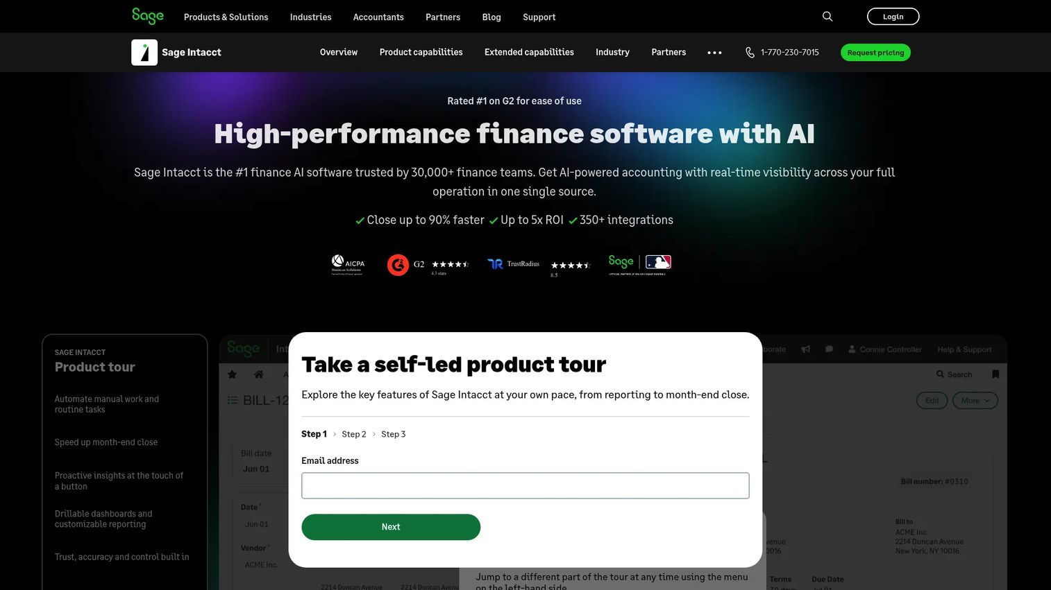 Sage Intacct general ledger software dashboard
