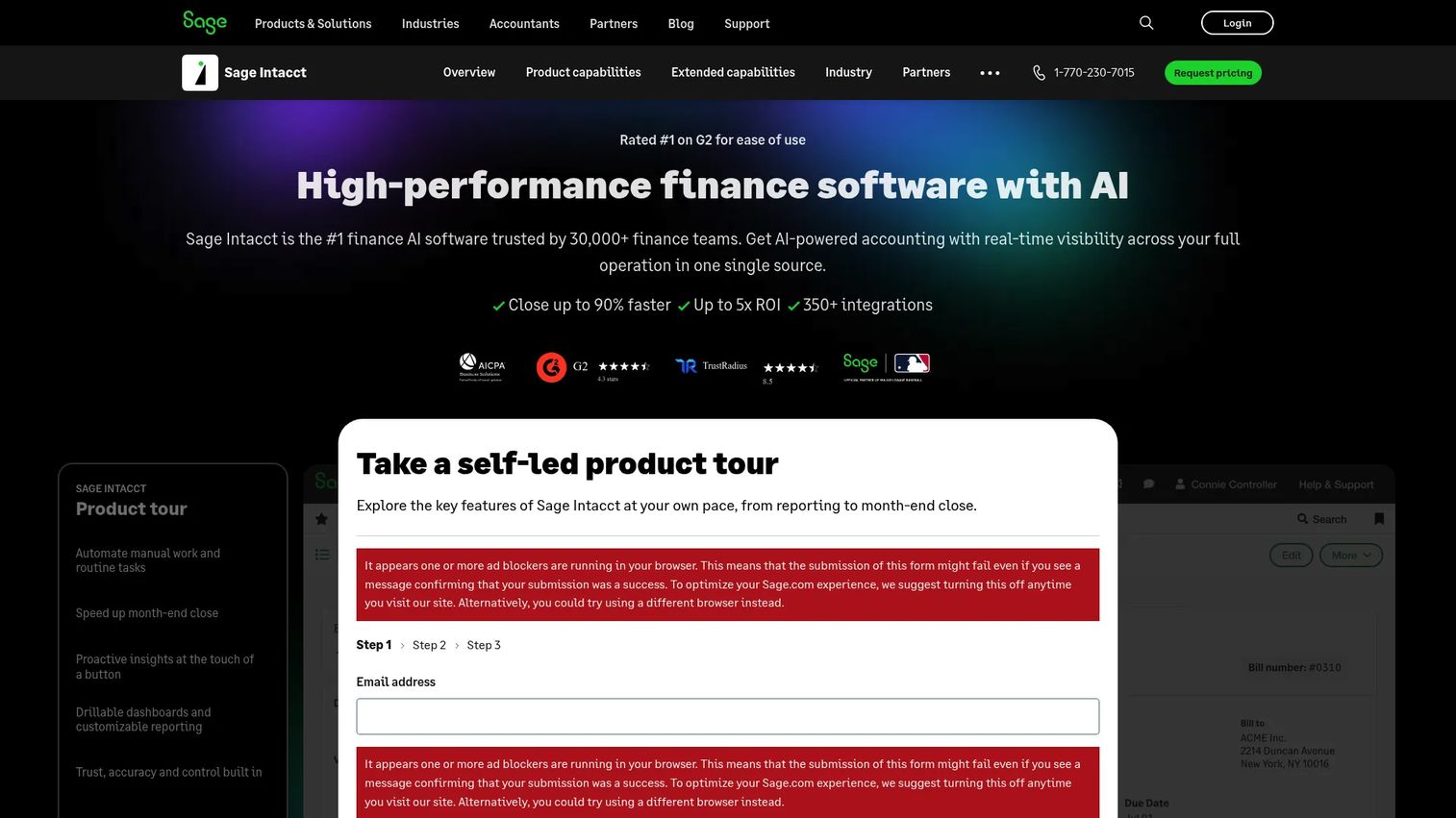 Sage Intacct cloud accounting and billing homepage