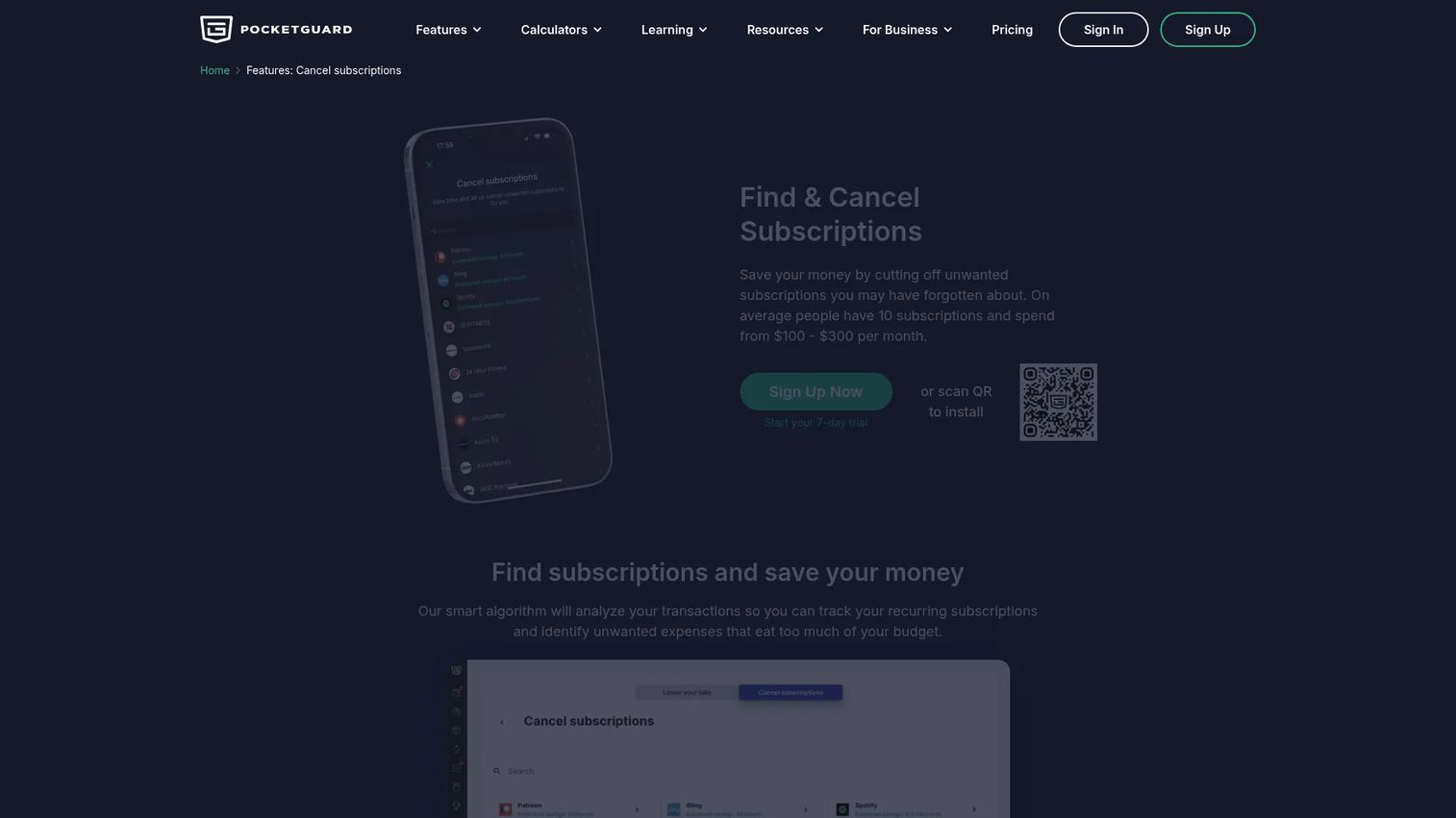 PocketGuard safe-to-spend view and bill tracking dashboard