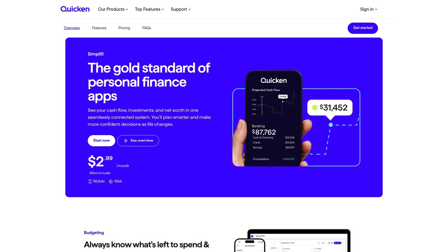 Quicken Simplifi spending plan and cash flow tracking interface
