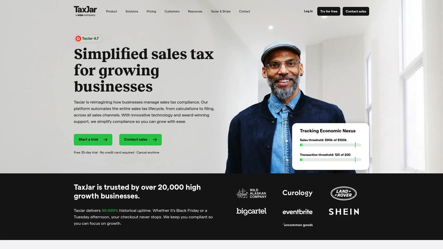 TaxJar sales tax automation homepage