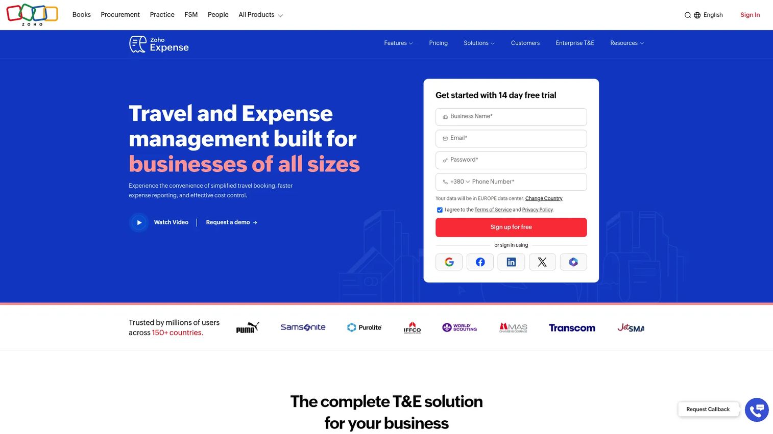 Zoho Expense reporting software screenshot