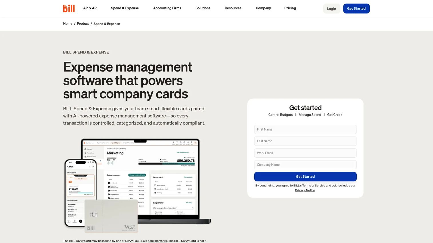 BILL Spend and Expense software screenshot