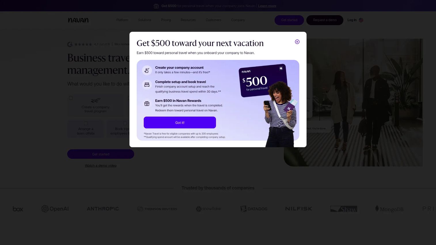 Navan travel and expense platform screenshot