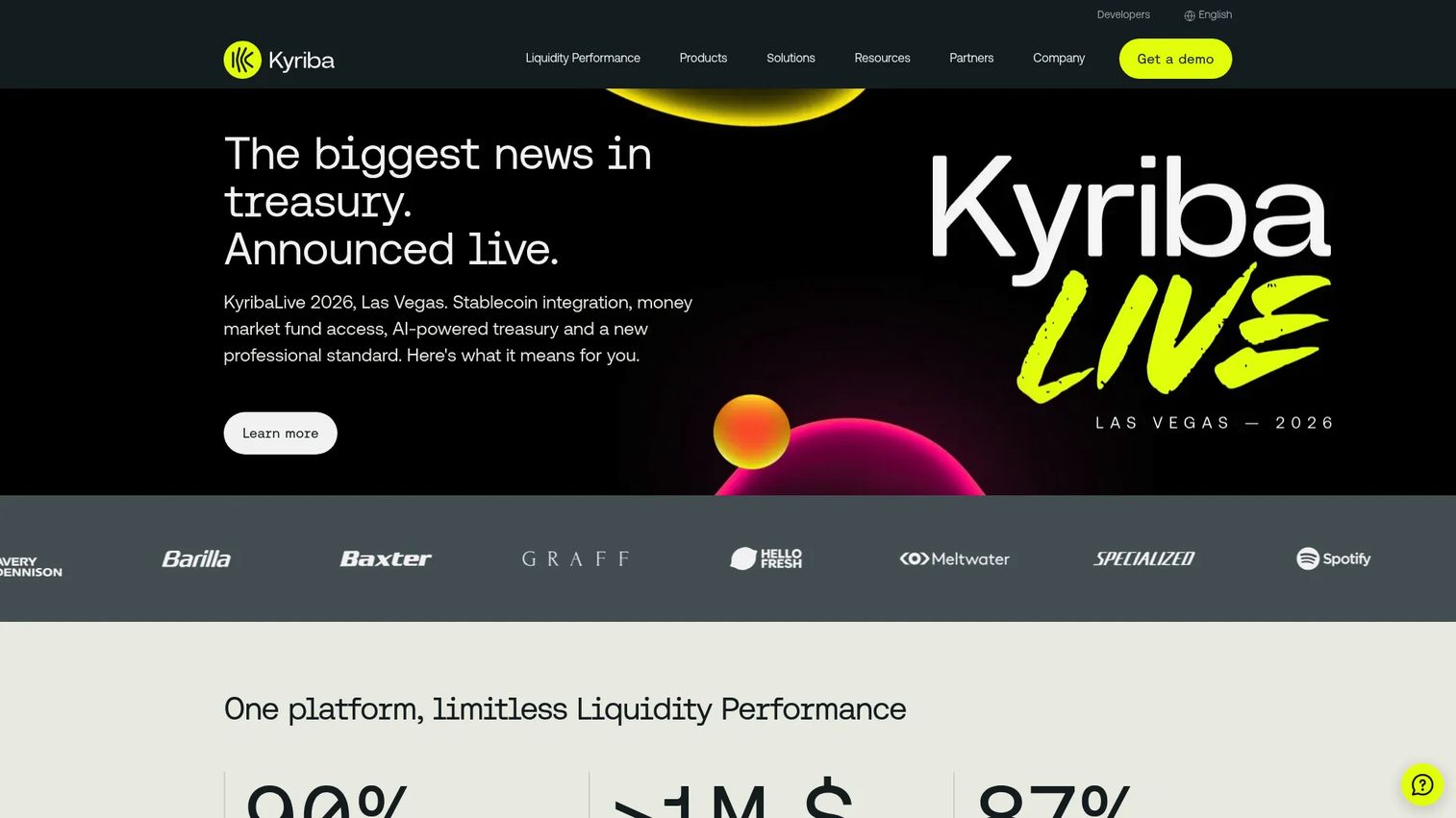 Kyriba treasury management software homepage