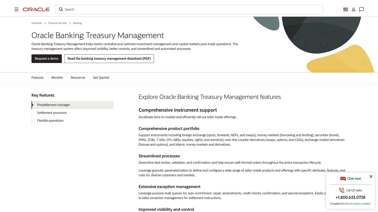 Oracle Cash and Treasury Management product page