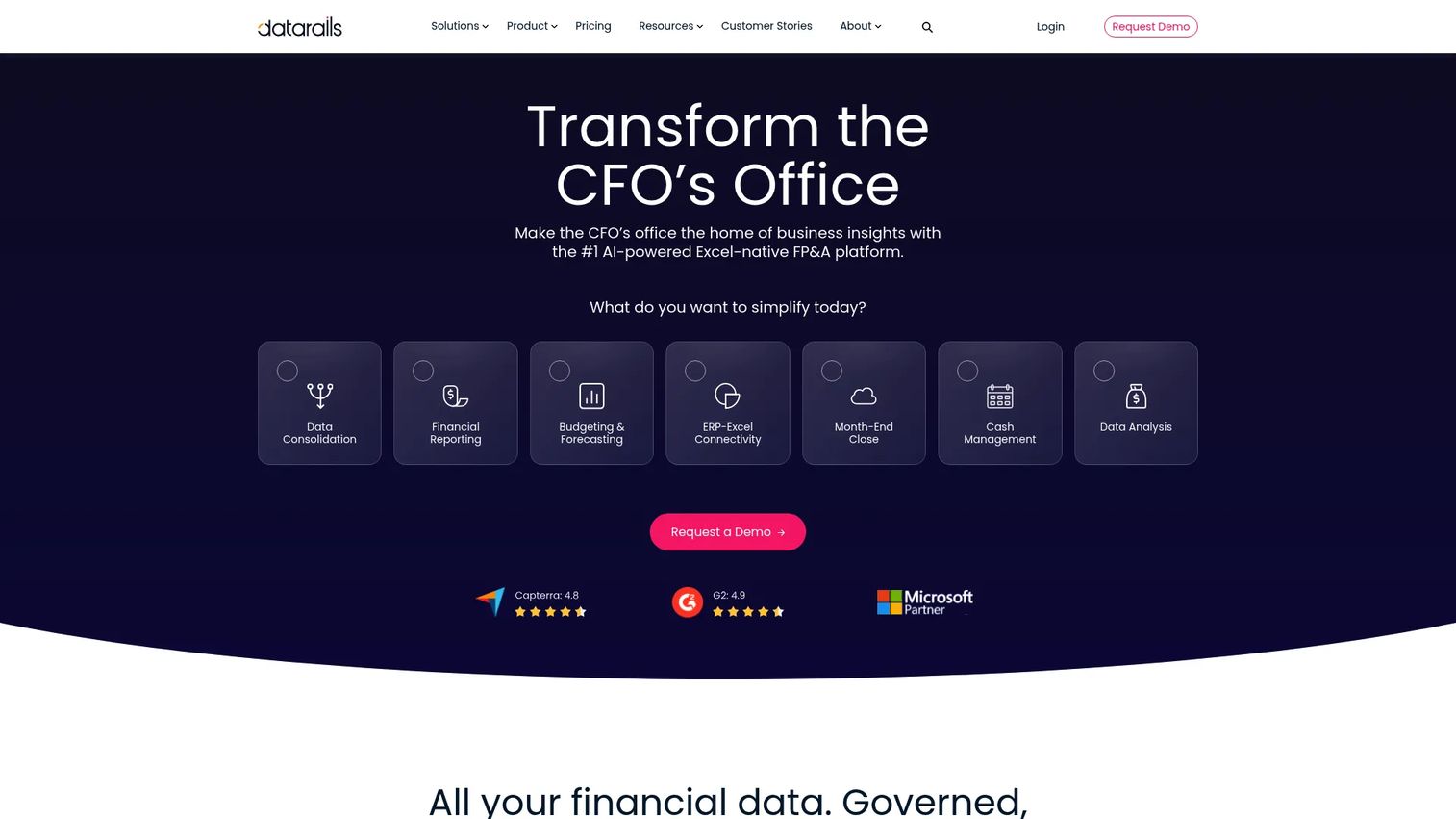 Datarails Excel-native FP&A software homepage
