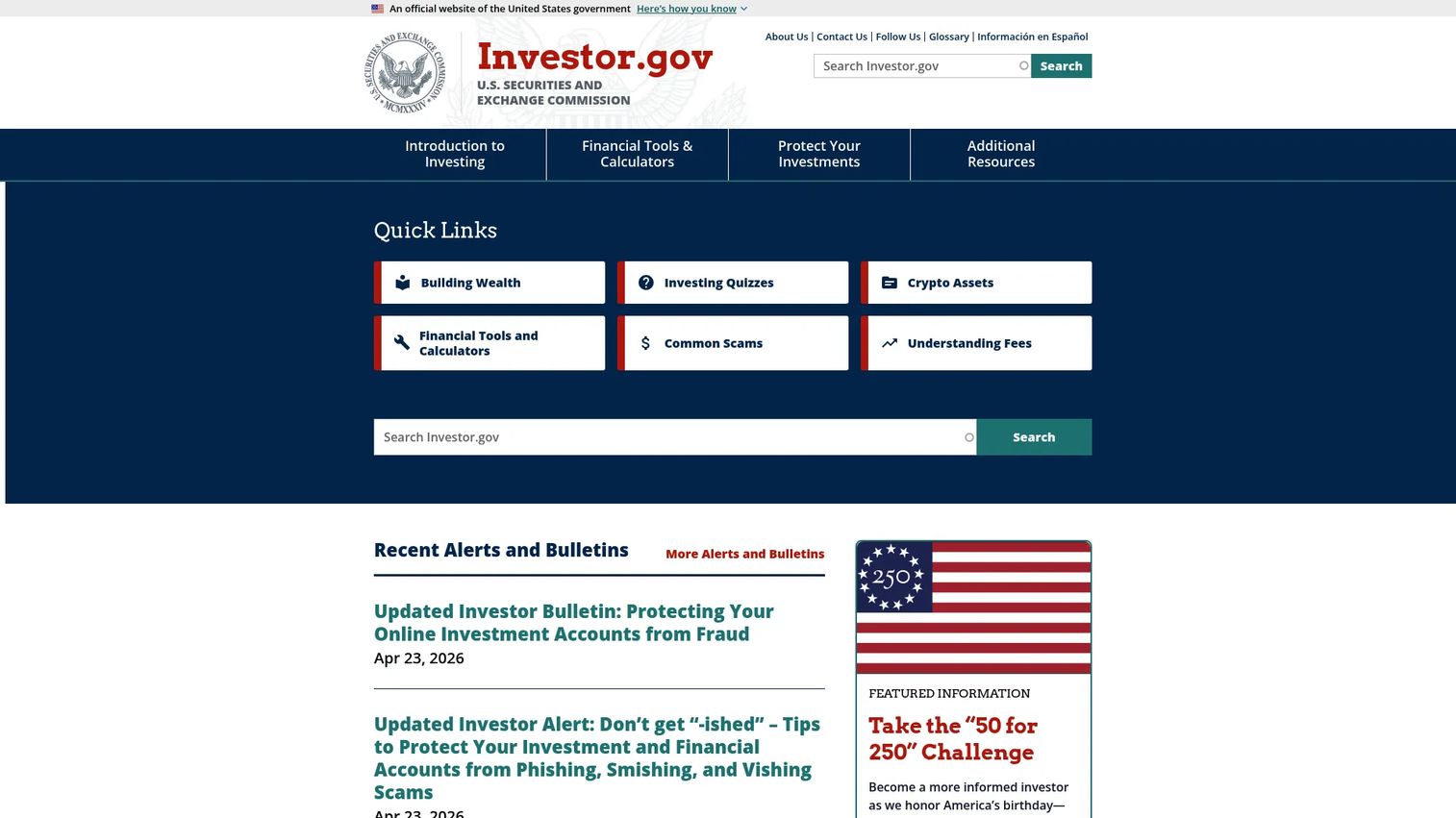 Investor.gov free financial planning tools and calculators homepage
