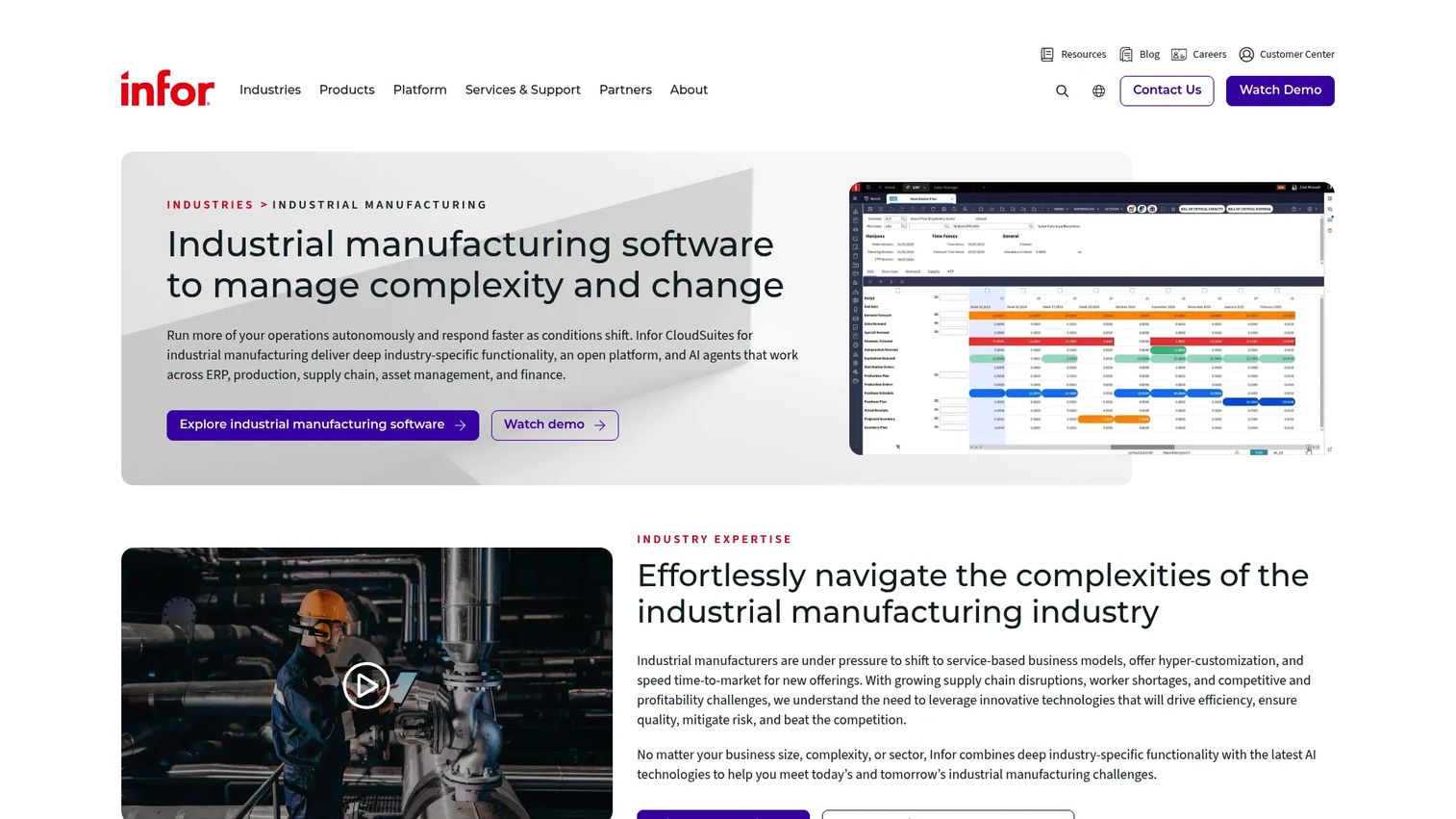 Infor CloudSuite Industrial product interface