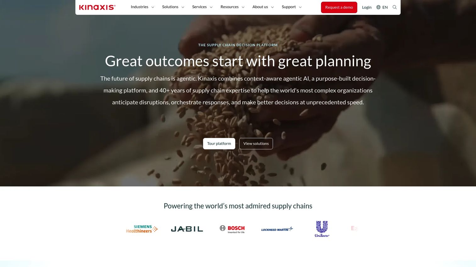 Kinaxis supply chain orchestration platform homepage
