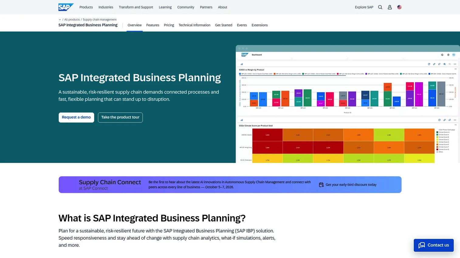 SAP Integrated Business Planning supply chain planning software homepage