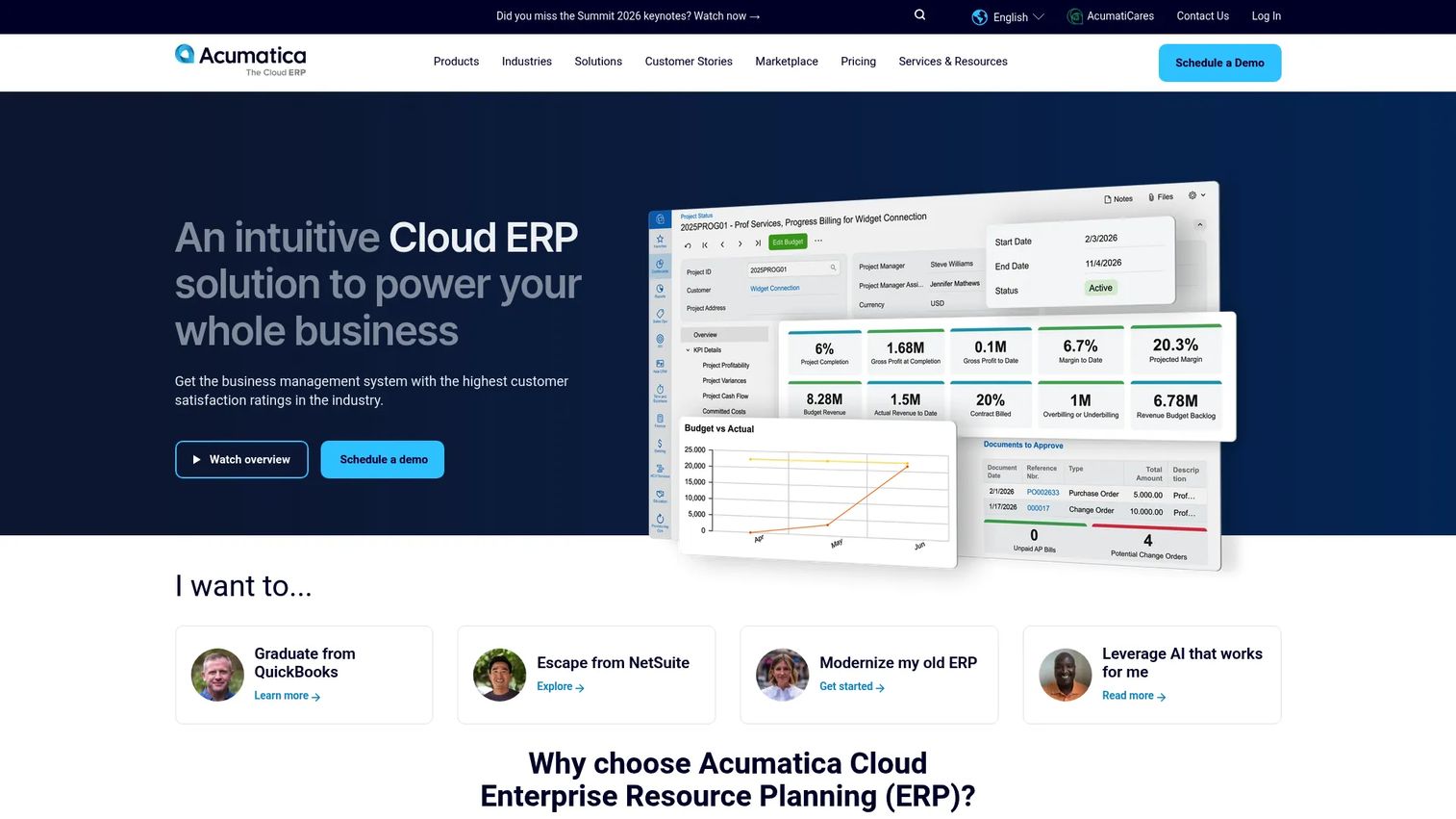 Acumatica distribution ERP homepage