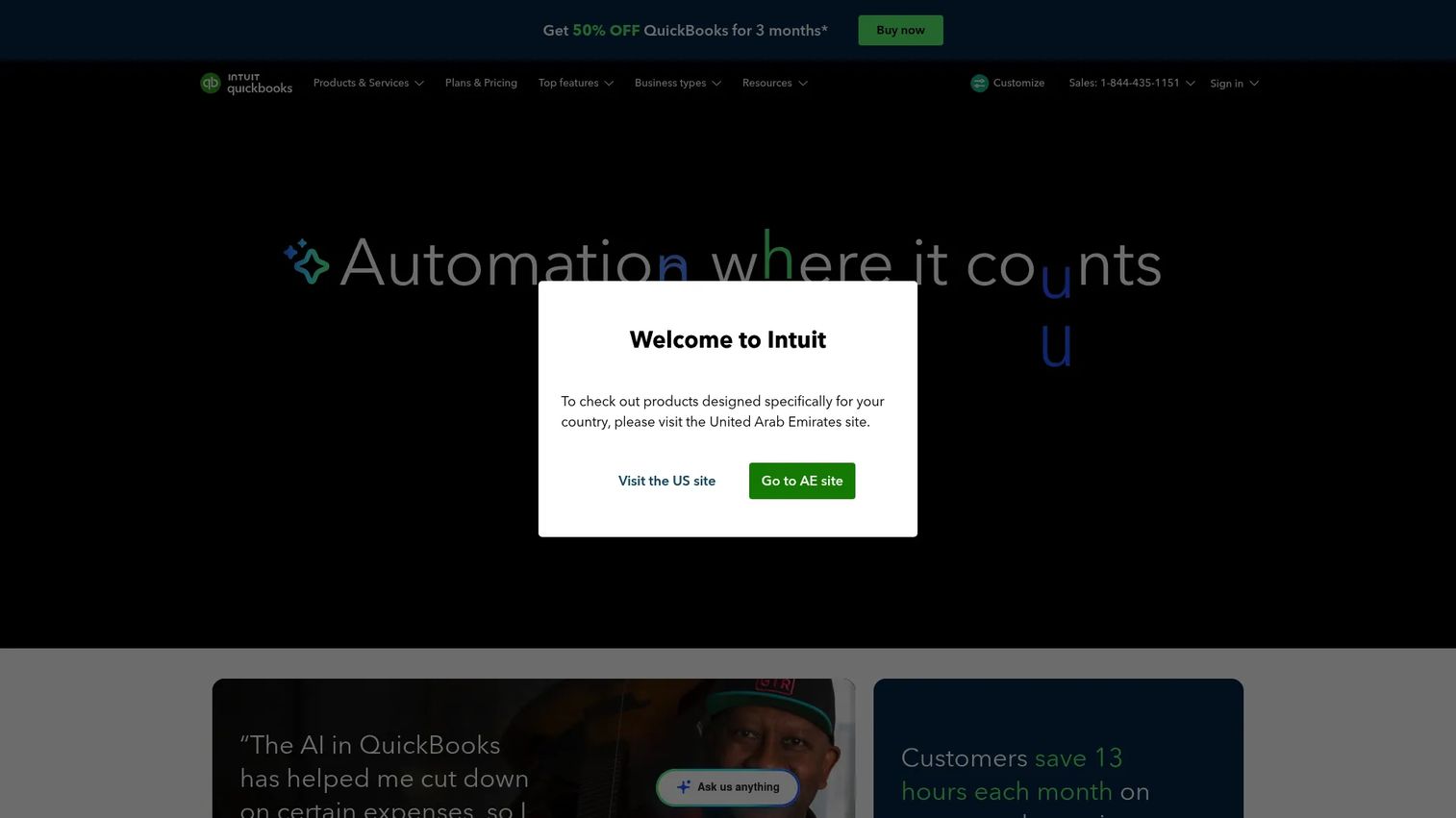 QuickBooks accounting and expense tracking software homepage