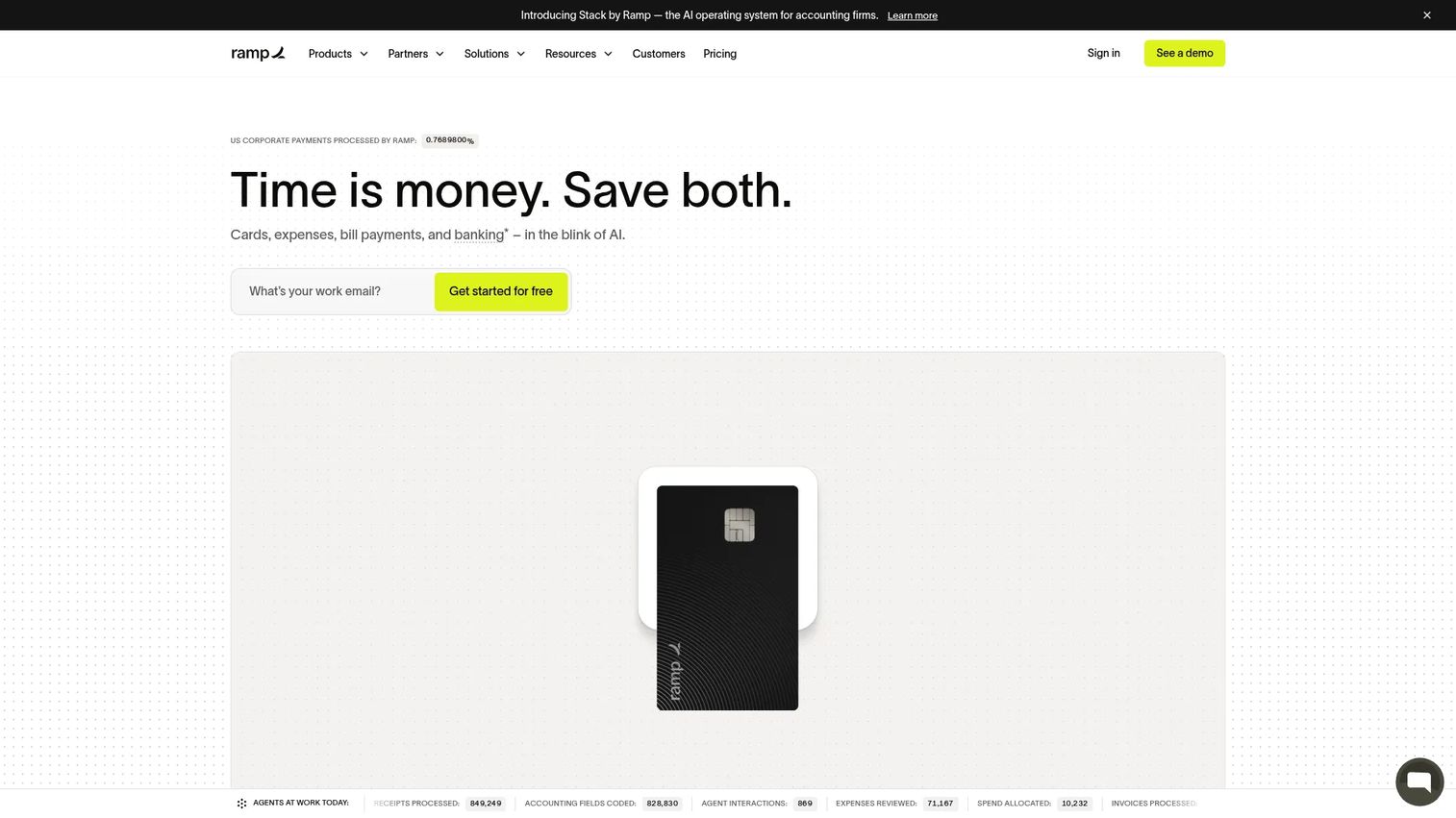 Ramp finance operations and spend management platform homepage