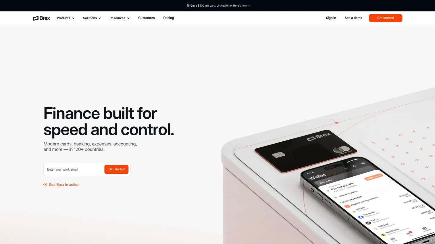 Brex unified spend management platform homepage