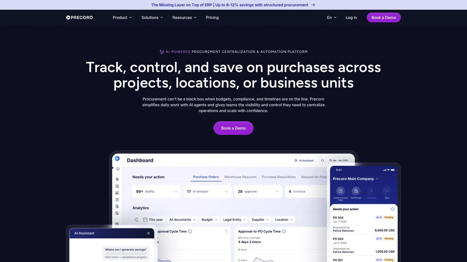 Precoro procurement software homepage