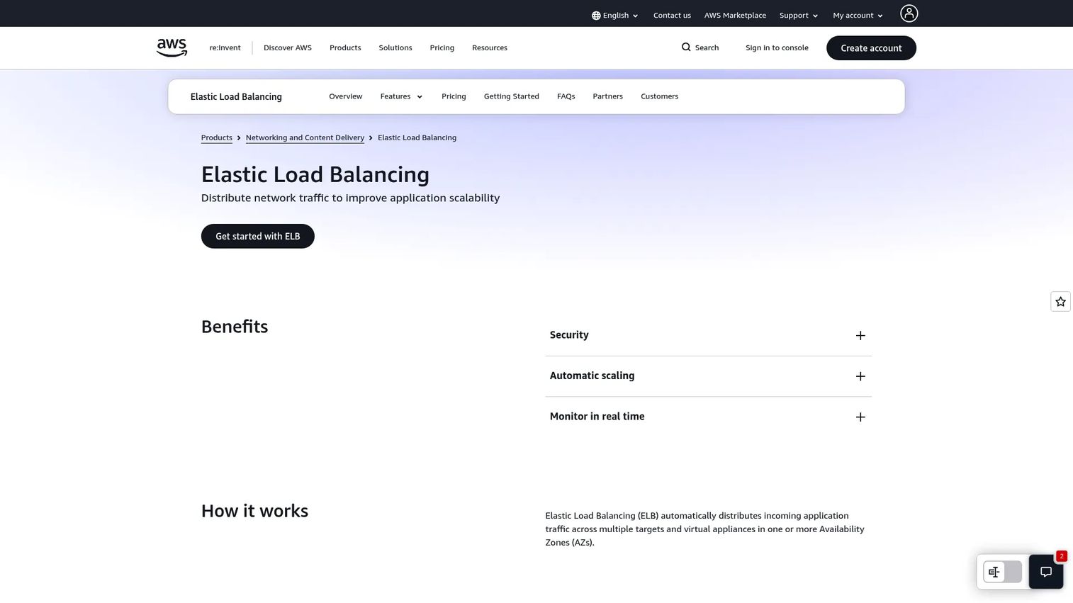 AWS Elastic Load Balancing product page