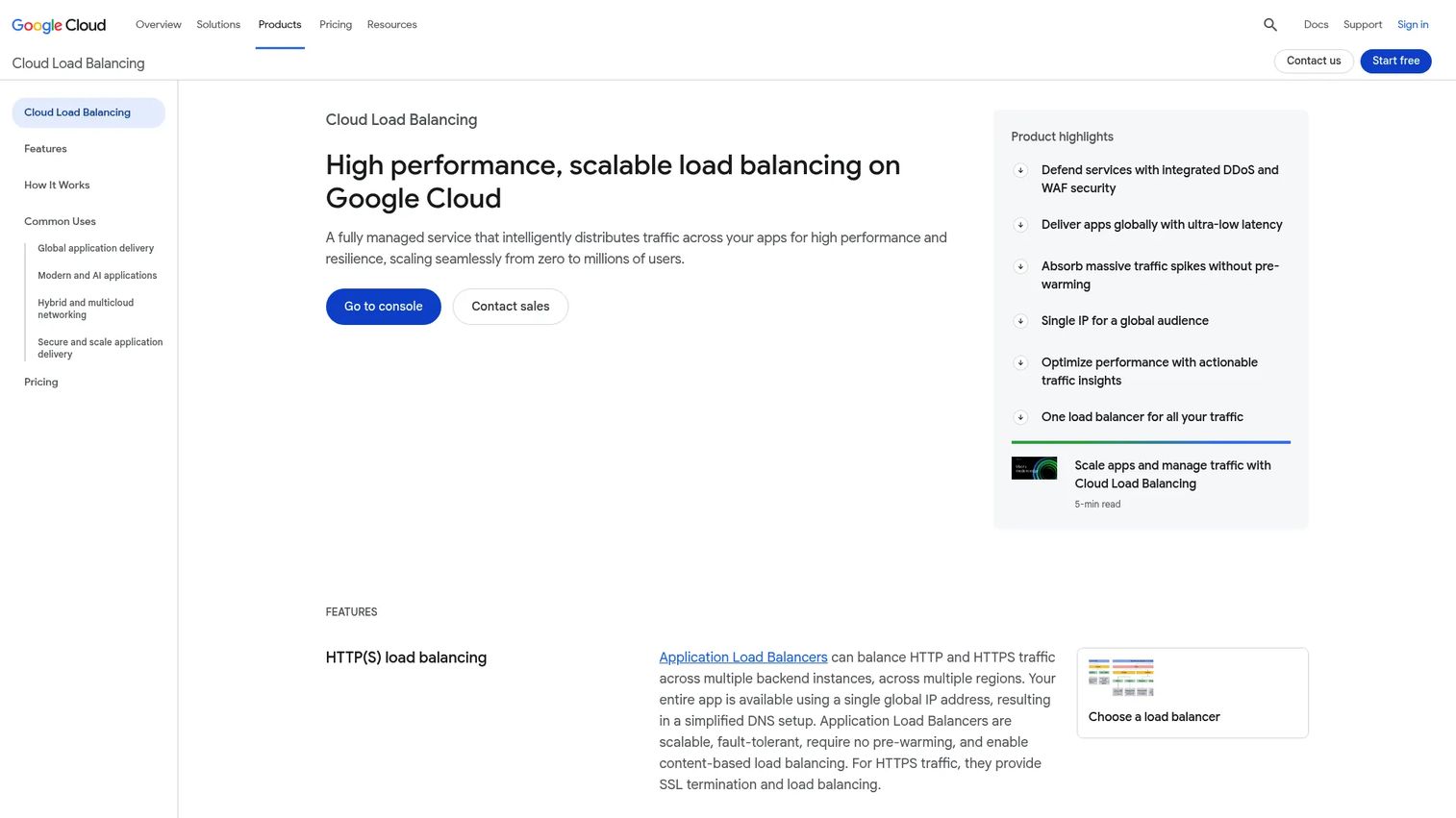 Google Cloud Load Balancing product page