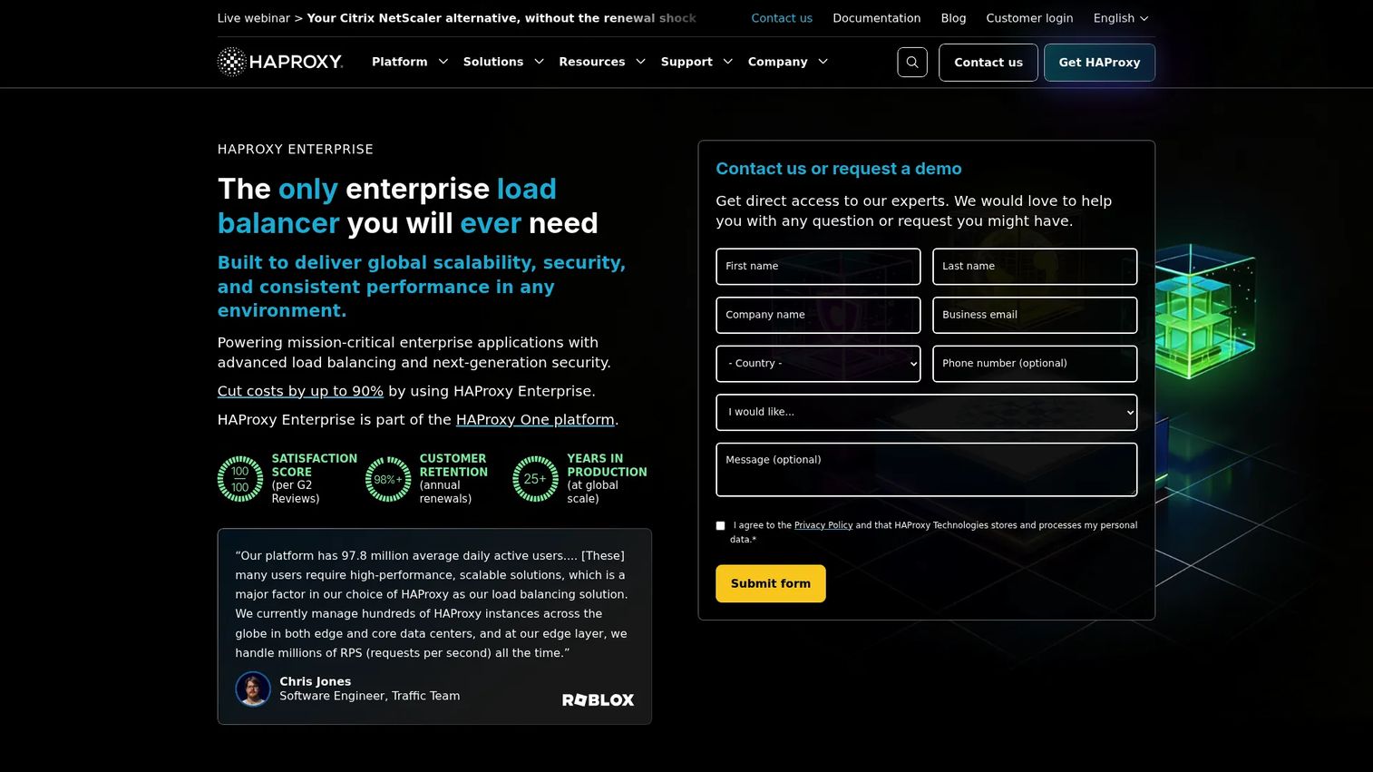 HAProxy Enterprise load balancer software product page