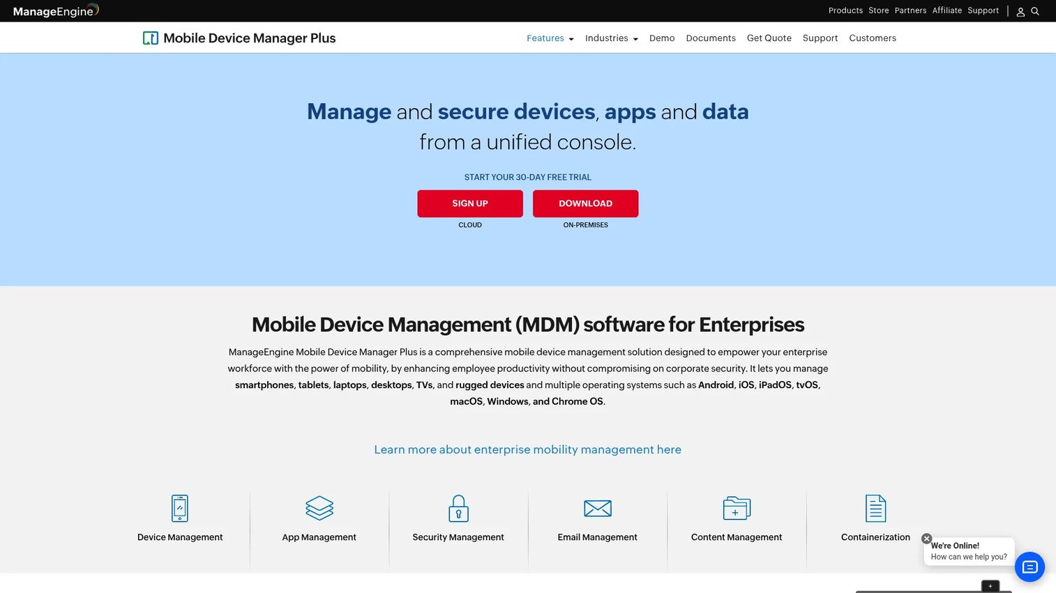 ManageEngine Mobile Device Manager Plus console