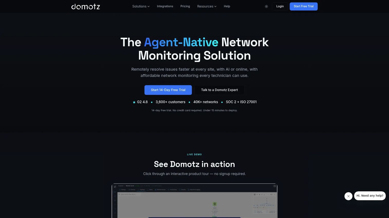 Domotz network monitoring and management homepage