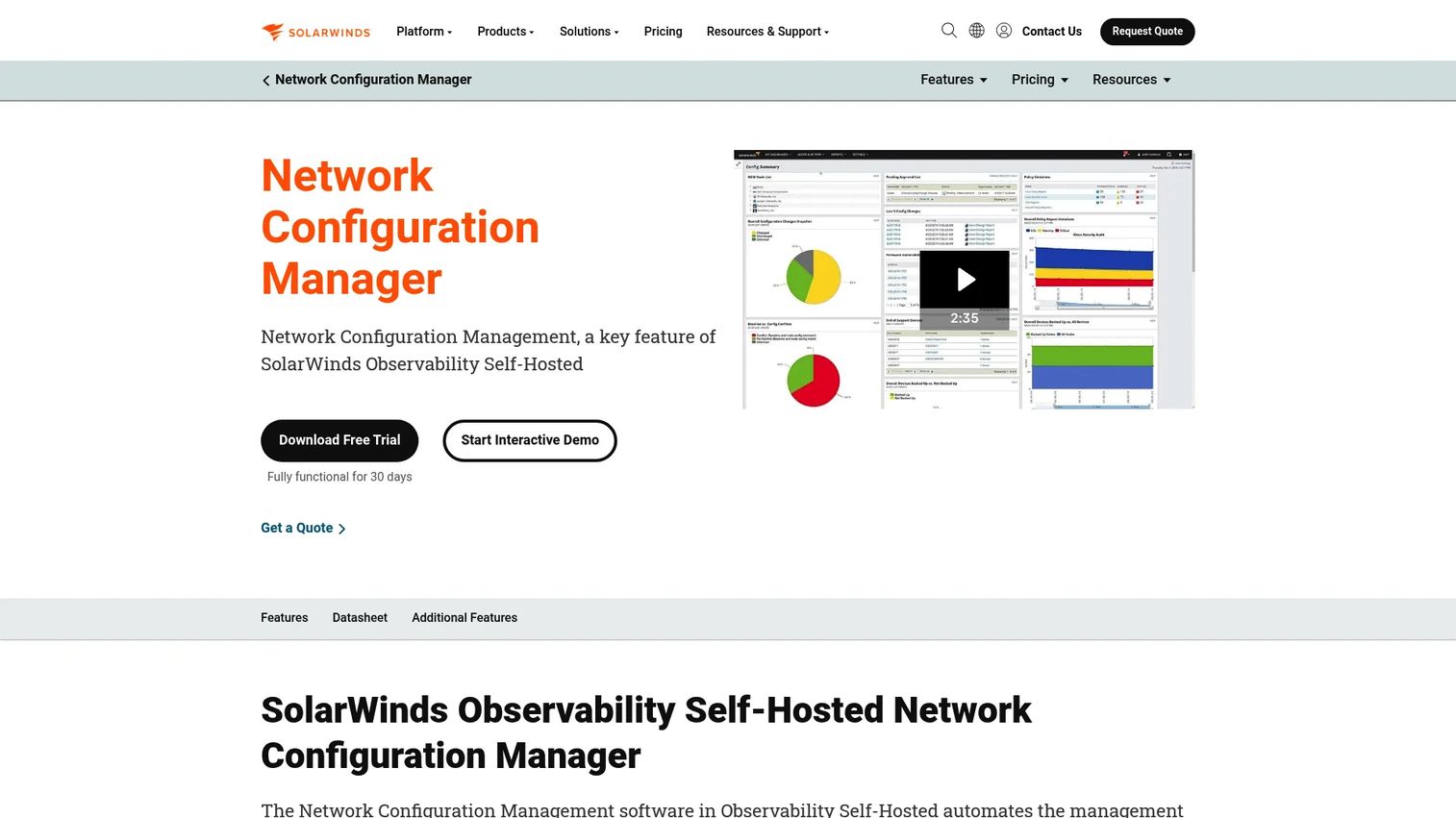 SolarWinds Network Configuration Manager homepage