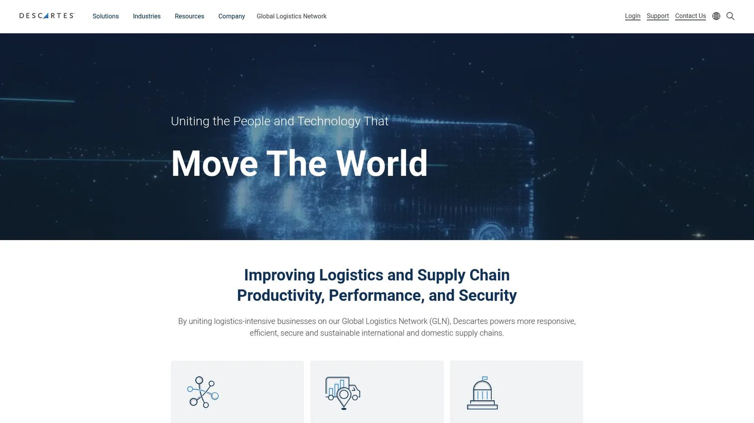 Descartes logistics and supply chain software platform homepage