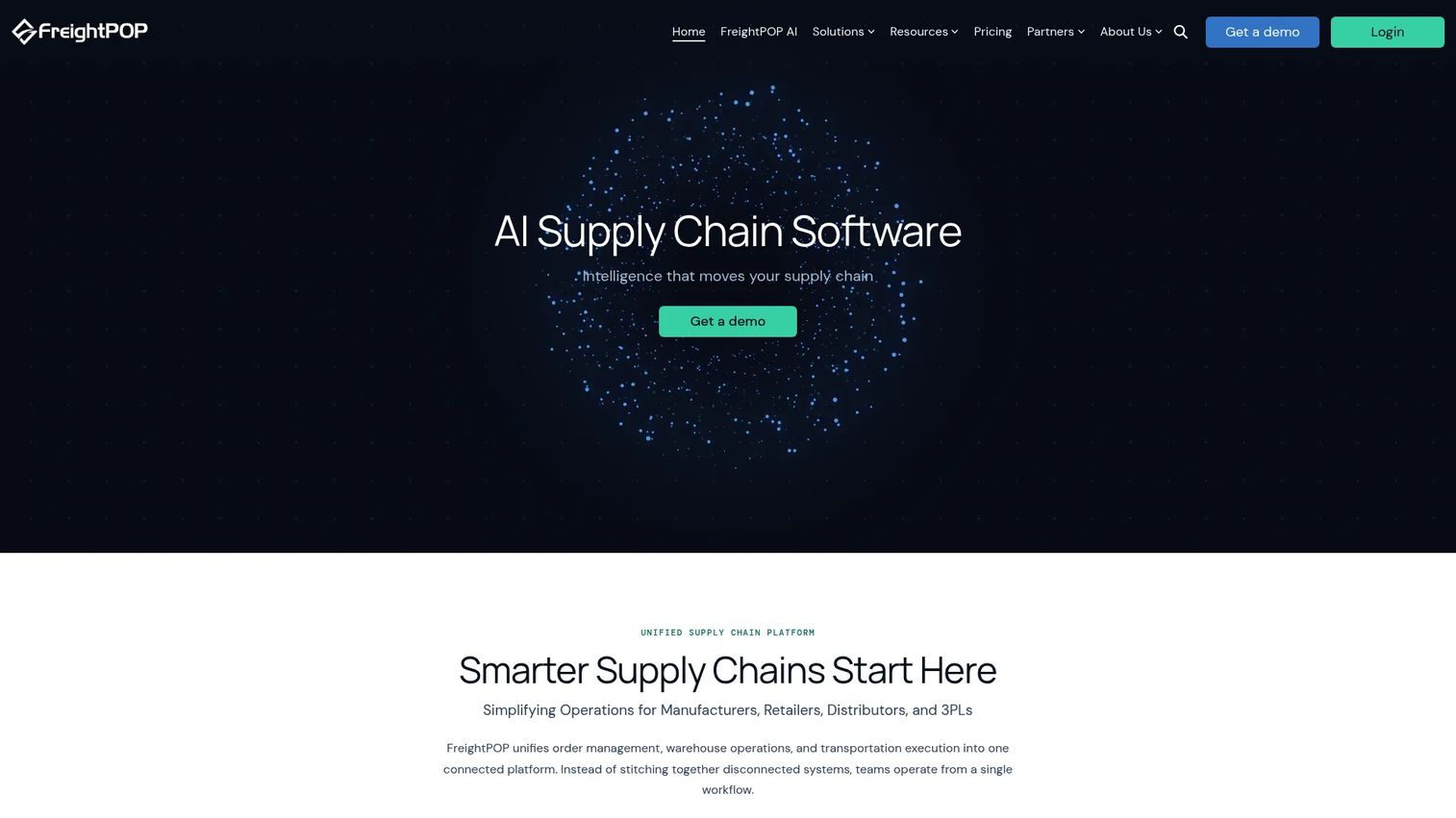 FreightPOP AI supply chain and multi-mode transportation platform homepage