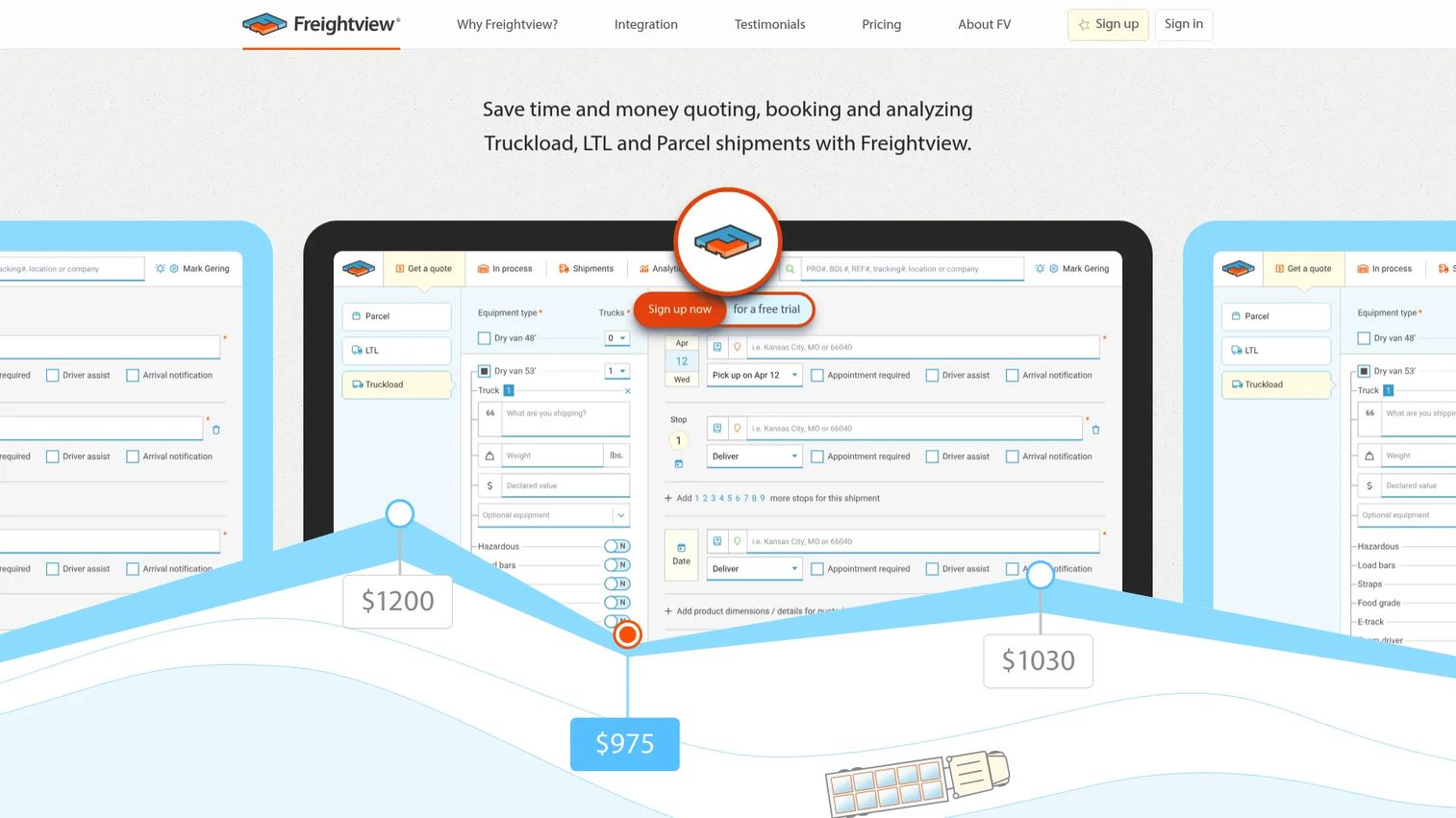 Freightview cloud-based transportation management software homepage