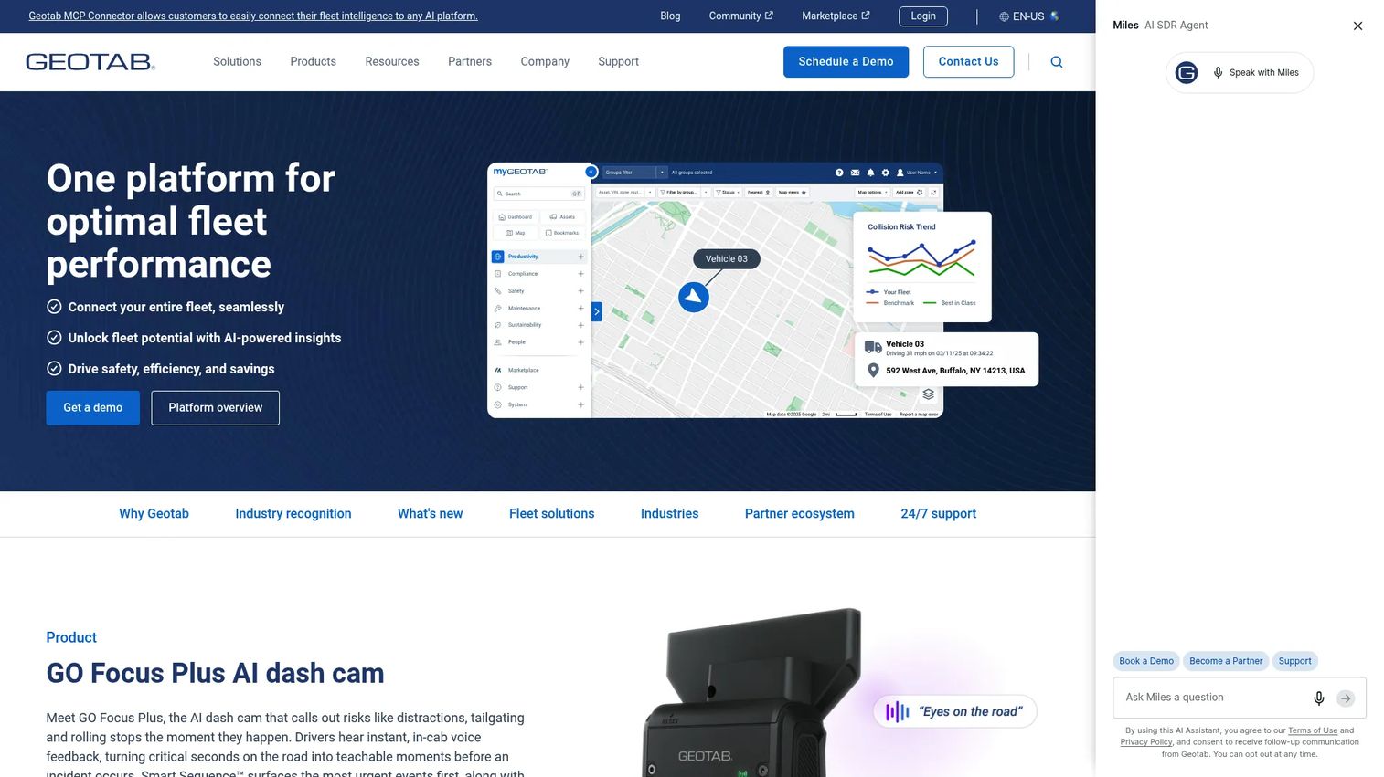 Geotab connected fleet management and telematics dashboard