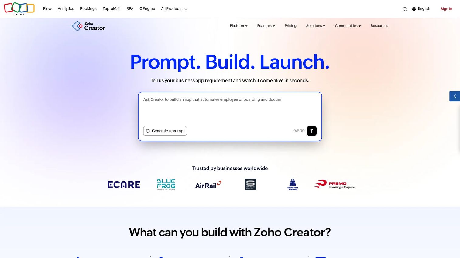 Zoho Creator low-code app builder interface