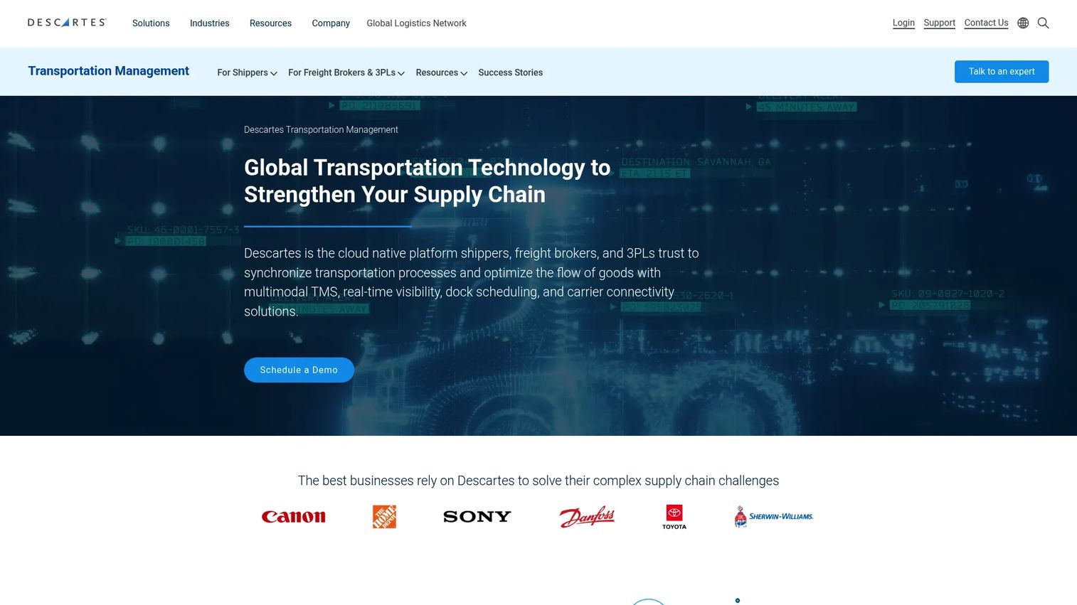 Descartes Transportation Management interface