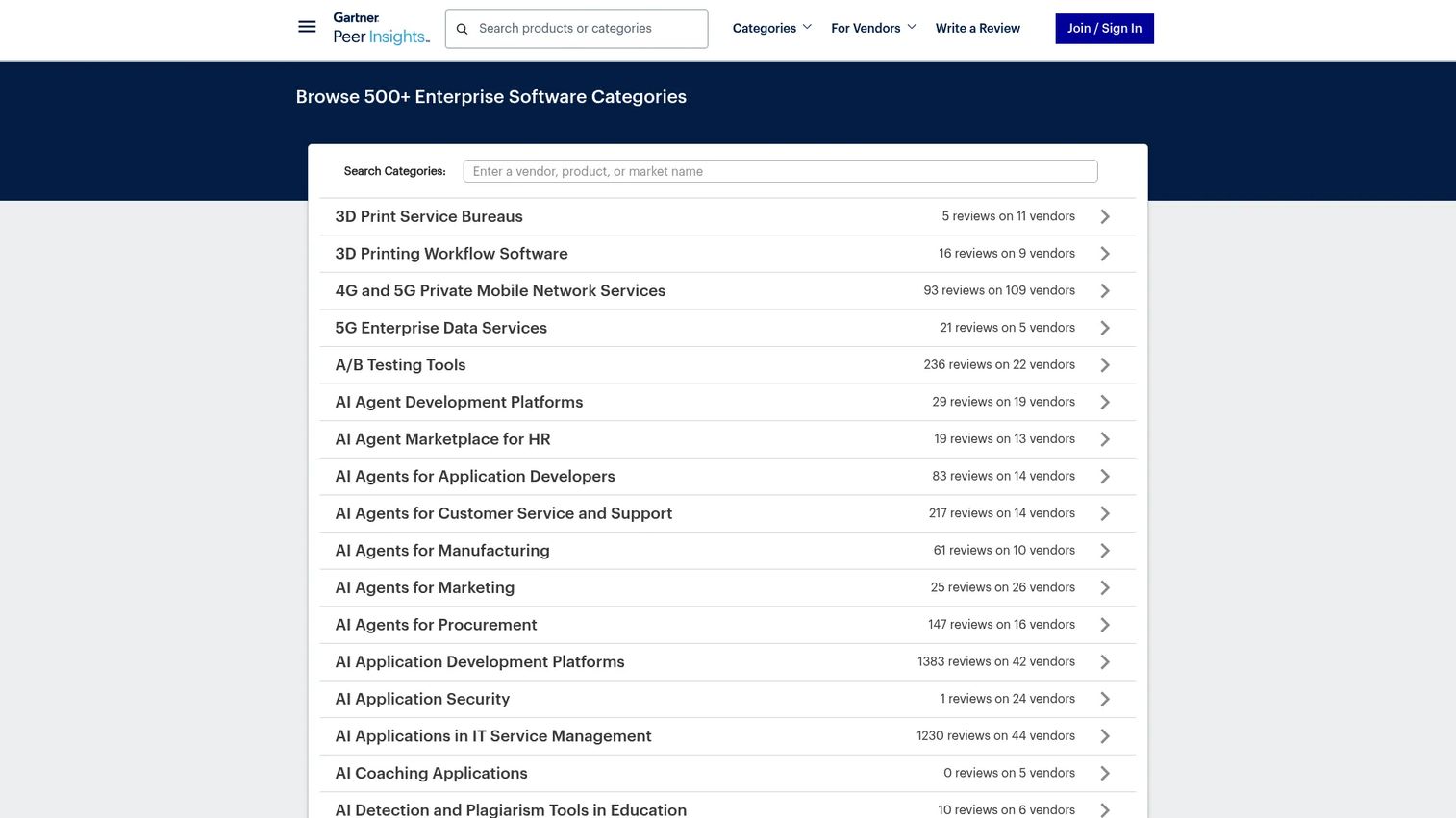 Gartner Peer Insights Transportation Management Systems page