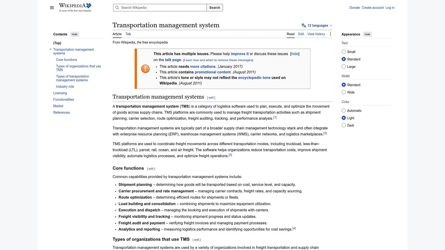 Transportation management system category overview