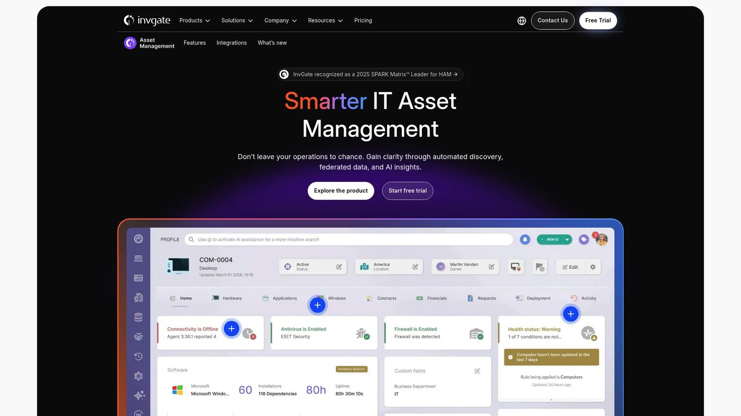 InvGate Assets IT asset management and discovery interface