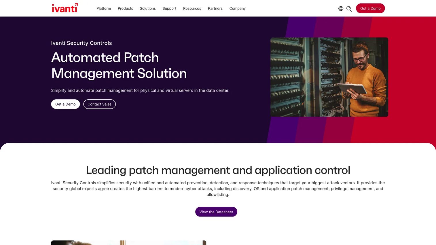 Ivanti Security Controls product page showing patch management and application control