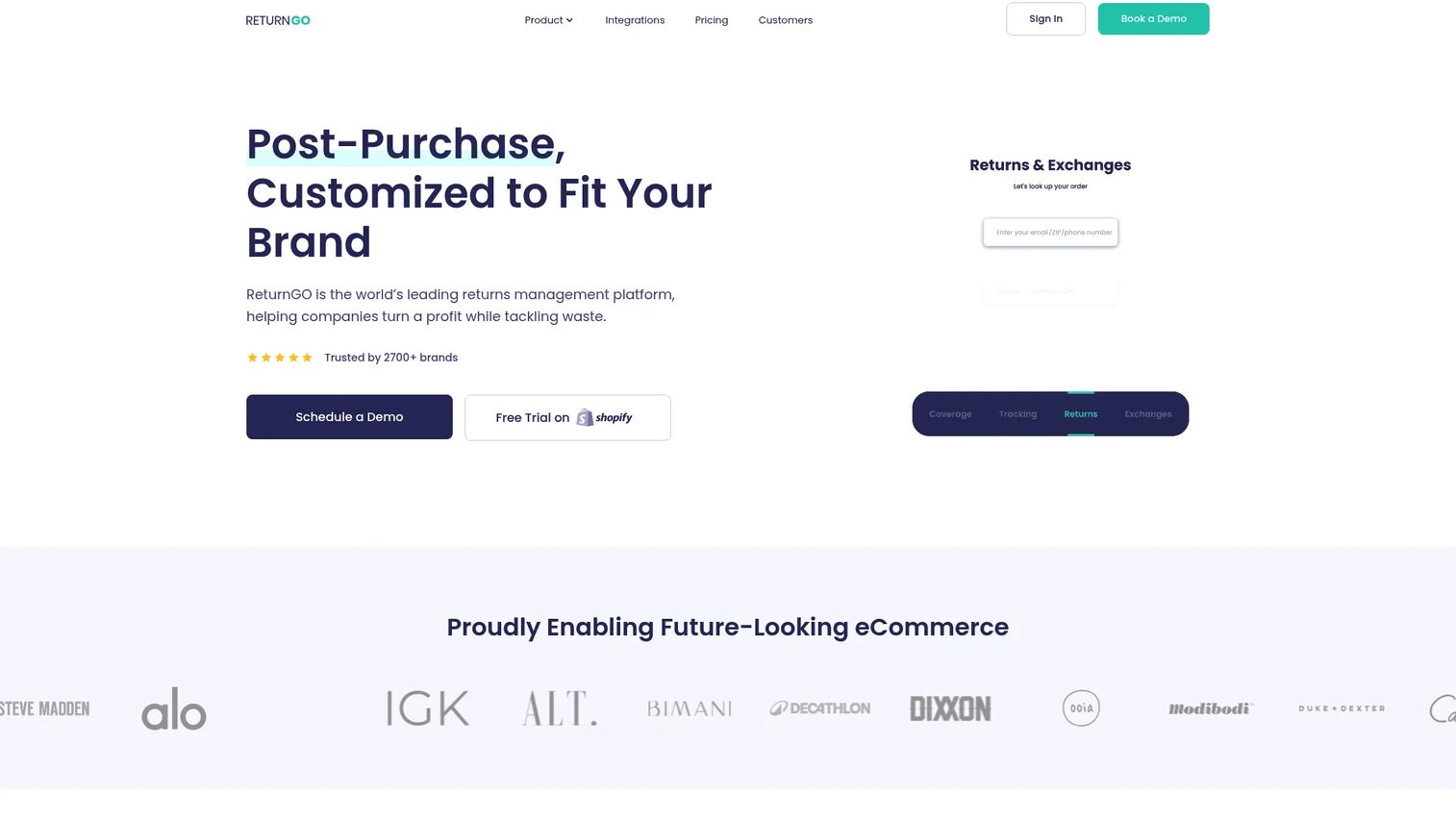 ReturnGO self-service returns and exchanges portal homepage