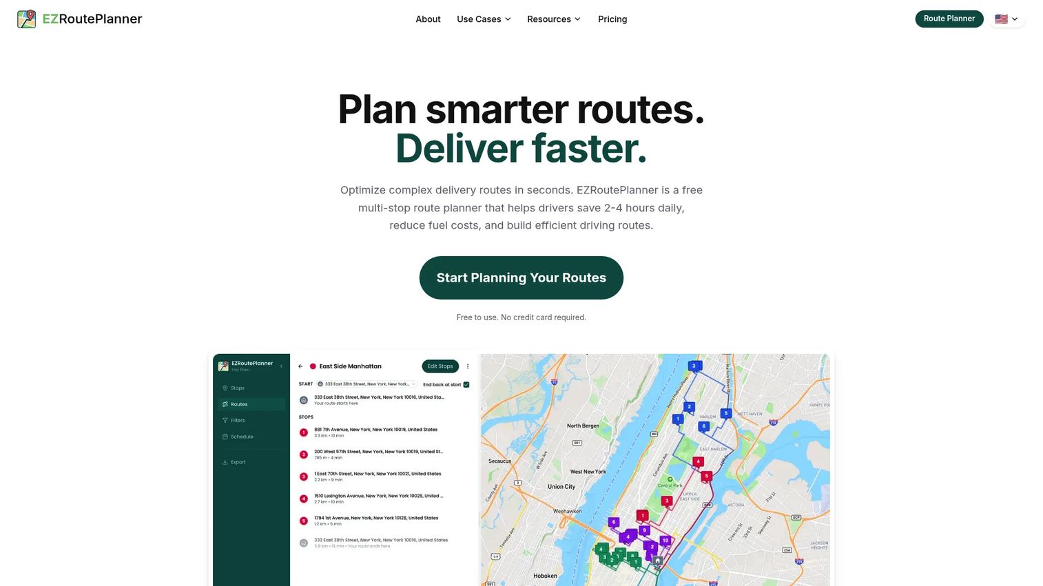 EZRoutePlanner free multi-stop route planner interface
