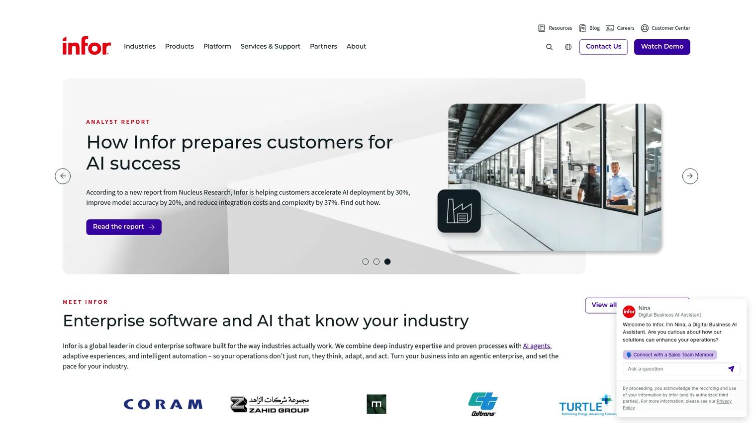 Infor industry cloud homepage