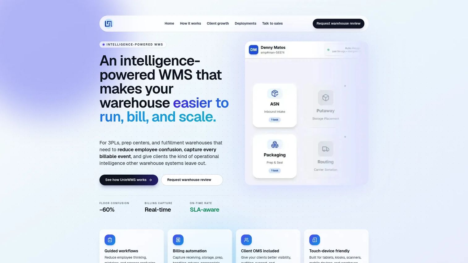 UnieWMS intelligence-powered warehouse management system dashboard