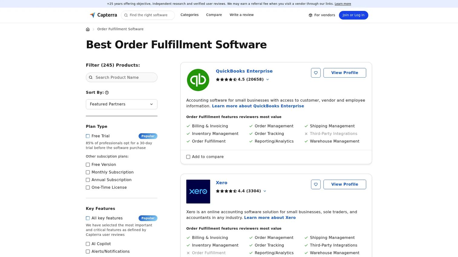 Capterra order fulfillment software directory