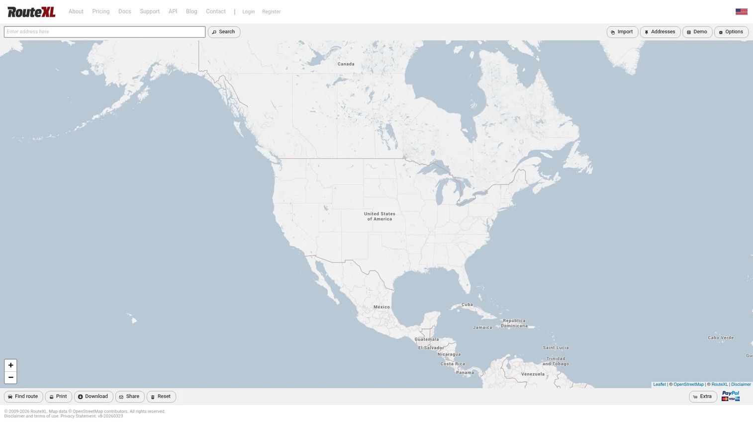 RouteXL web-based multi-stop route optimization map