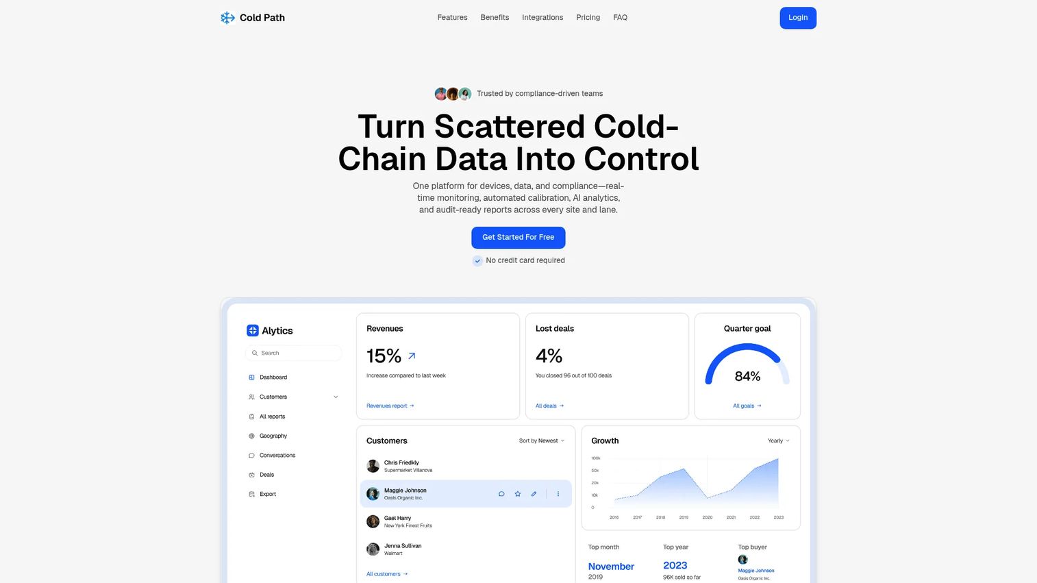 Cold Path cold chain compliance monitoring platform homepage