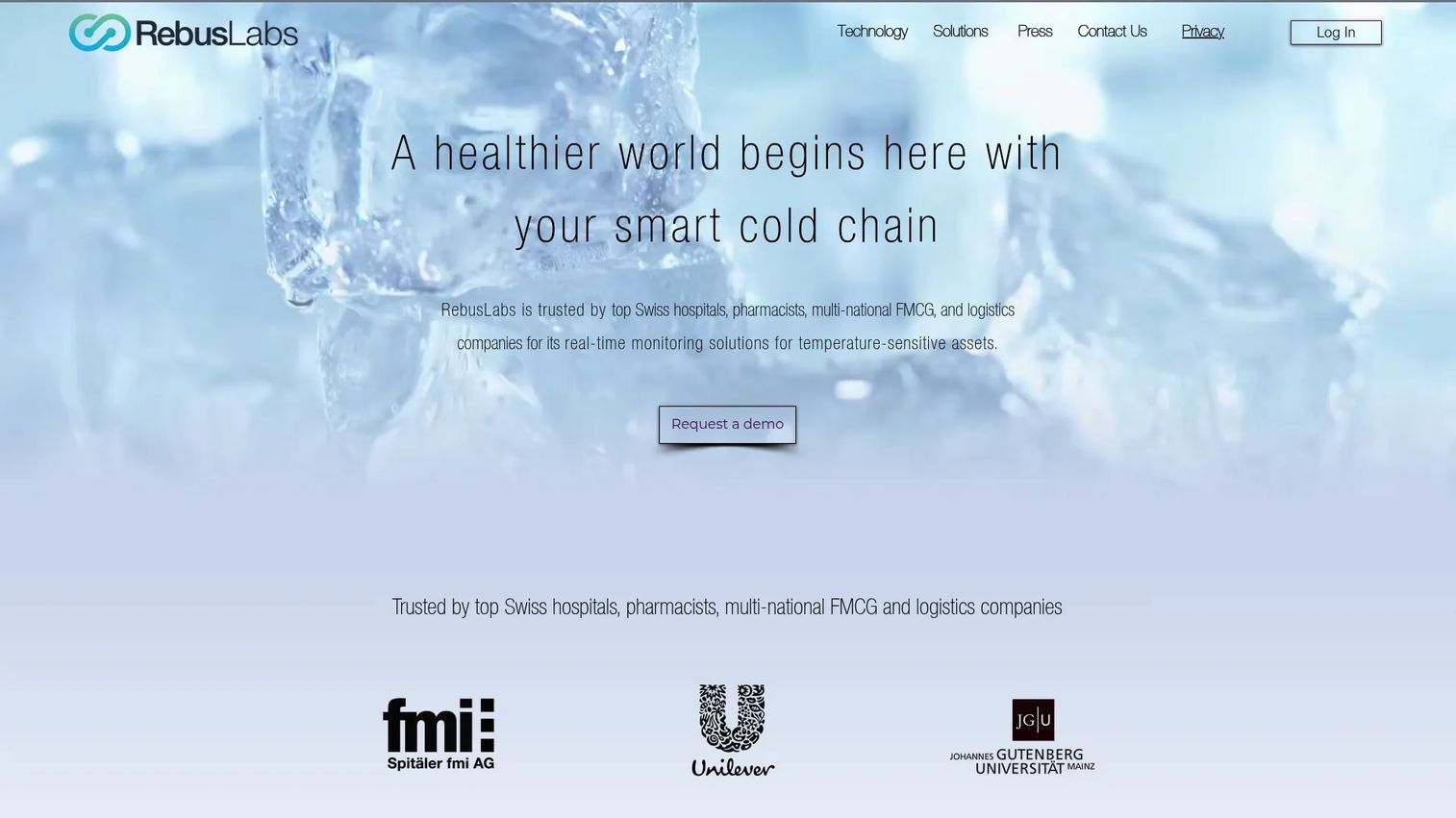 Rebus Labs cloud-based cold chain monitoring homepage