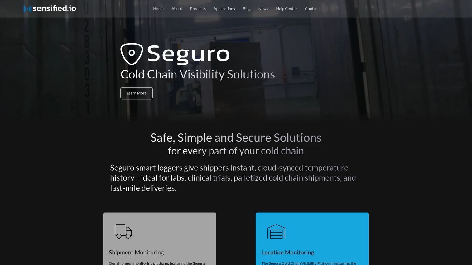 Sensified app-free cold chain temperature logger homepage
