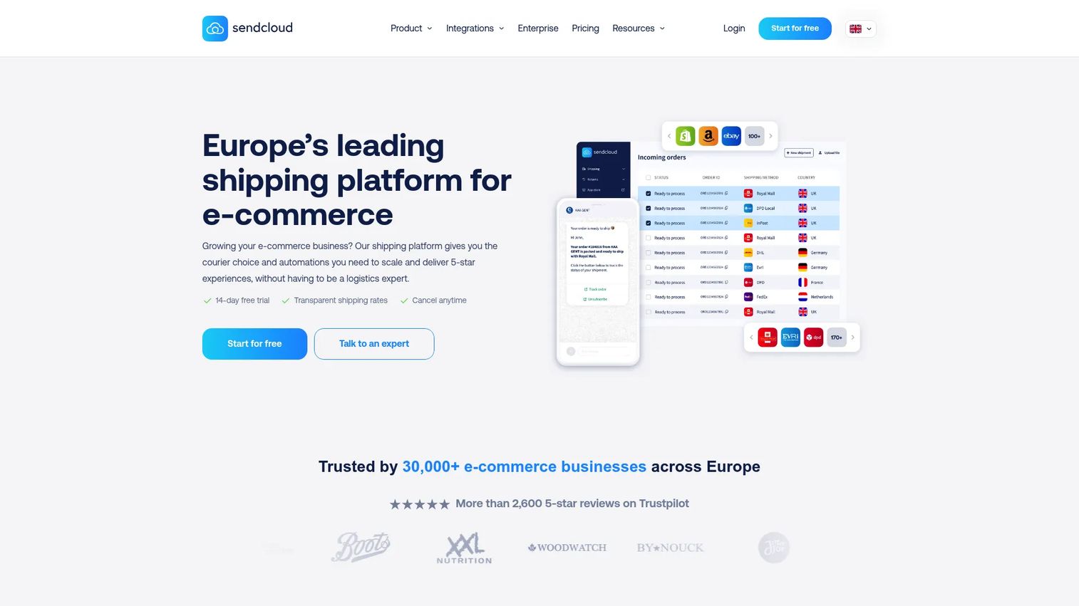 Sendcloud multi-carrier shipping and tracking automation platform