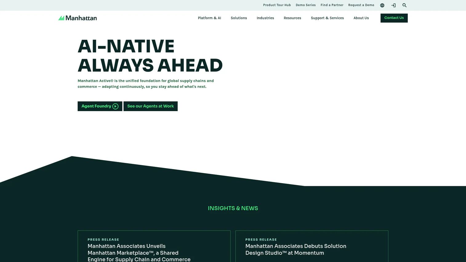 Manhattan supply chain and commerce software homepage