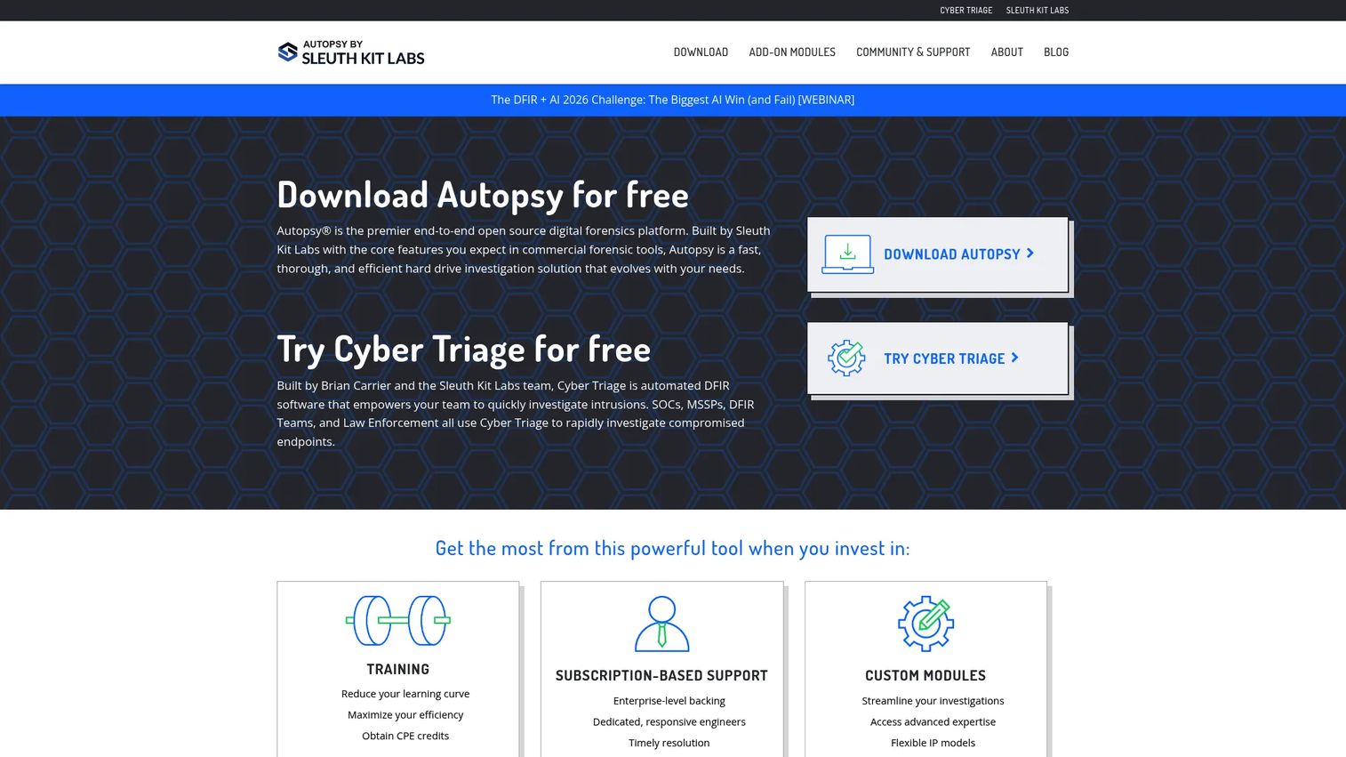 Autopsy digital forensics platform homepage
