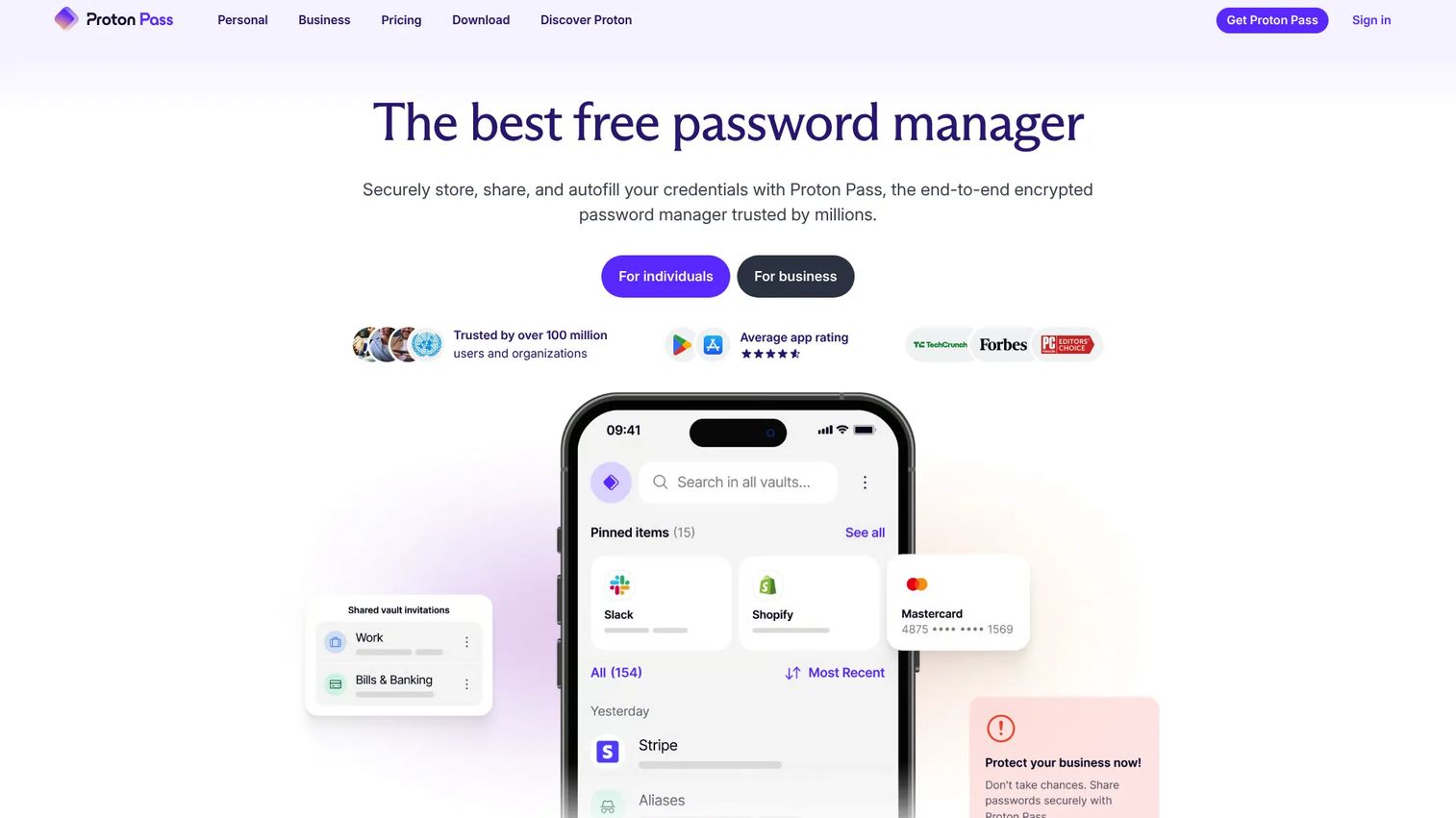 Proton Pass privacy-focused password manager homepage