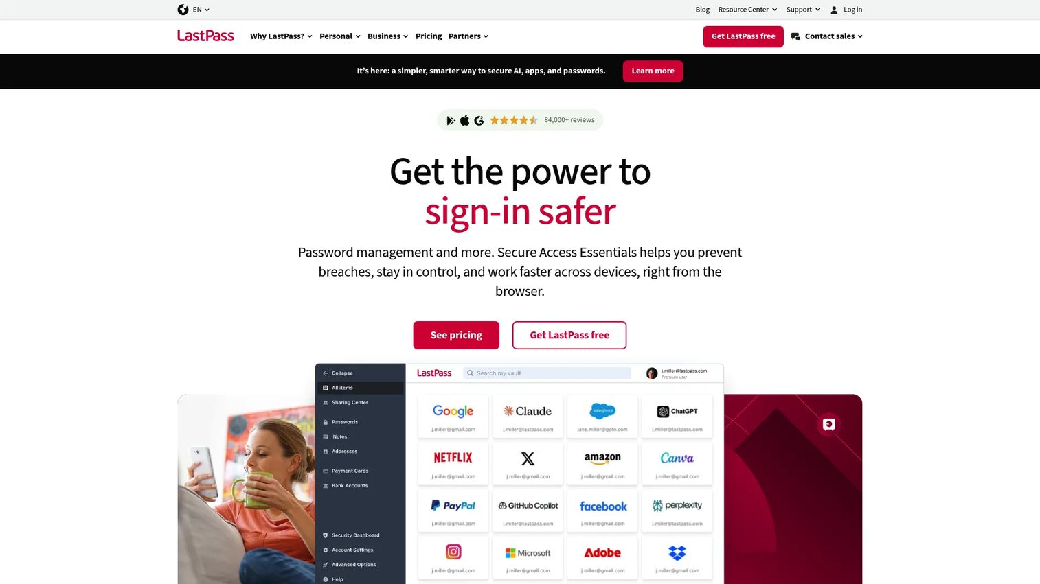 LastPass password manager homepage